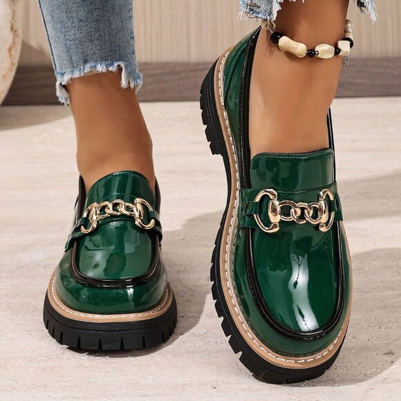 Green Casual Women's Round Toe Slip-On Loafers - Picture 1 of 6